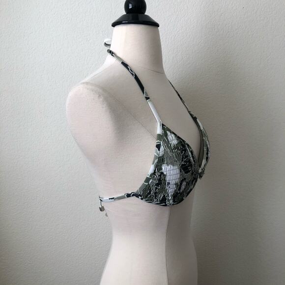Victoria’s Secret olive green black floral print camp string bikini top pleated - Picture 3 of 6